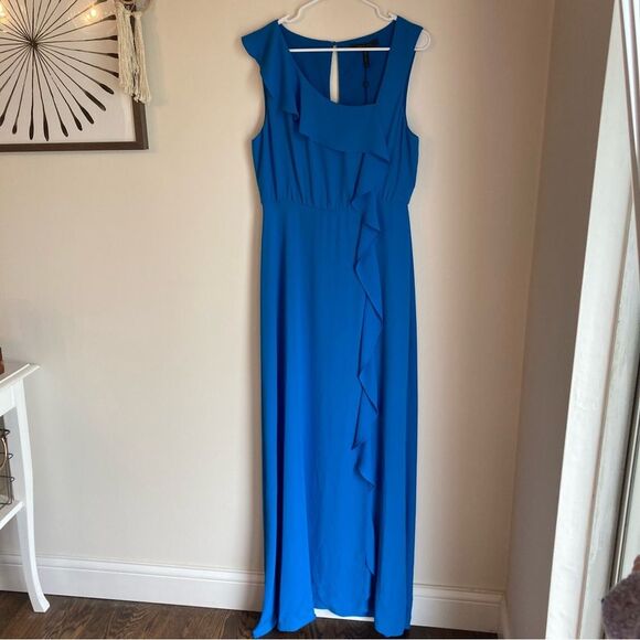 BCBGMaxAzria Maxi Dress Women 10 French Blue Asymmetric Neck Sleeveless NWT!! - Picture 6 of 16